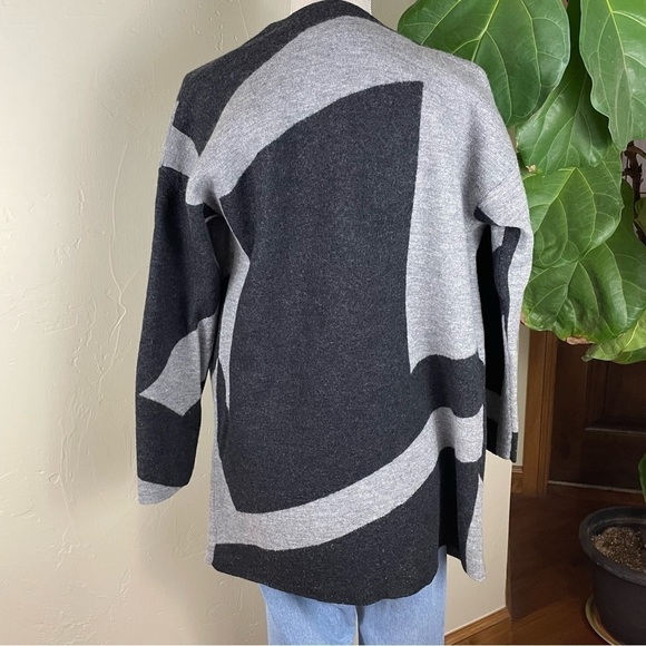 Eileen Fisher Color Block Merino Wool Long Cardigan Minimalist Neutral - Picture 3 of 10